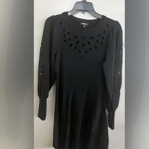 Black knit balloon sleeve mini flare dress